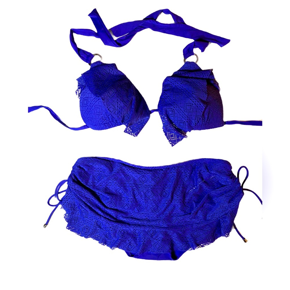 Swim Systems Designer Blue Lace Skirted Bikini Size M